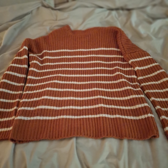 Derek Heart Women's Crochet Orange and White Striped Sweater - Picture 6 of 7
